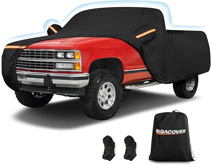 Car Cover for Chevrolet C/K 1500/2500/3500 1988-1999, Waterproof 420D Oxford Cloth Cover Outdoor Full Car Covers with Zipper Windproof Heavy Duty All Weather Protection