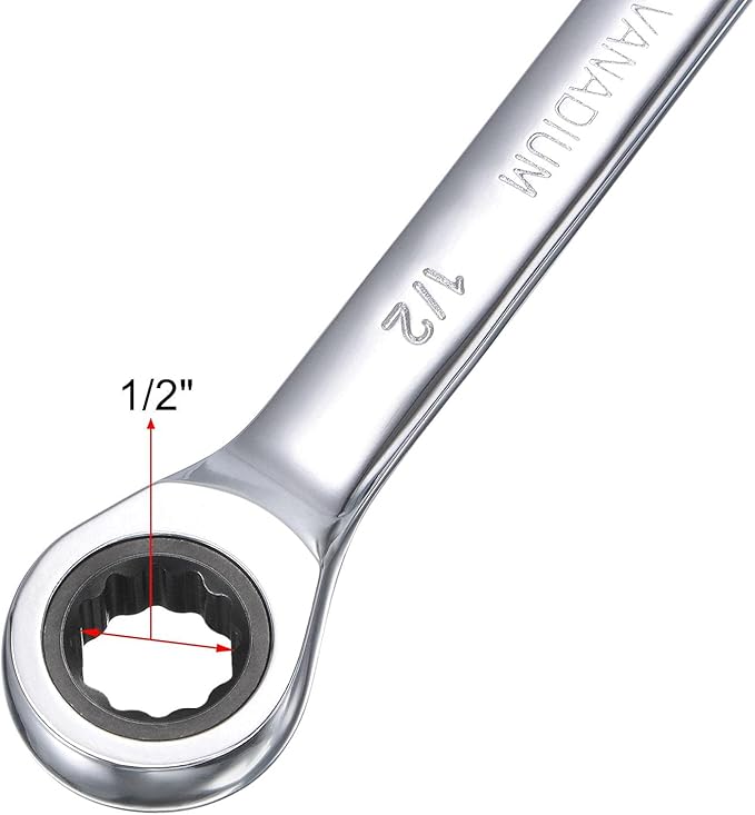 uxcell 1/2 Inch Ratcheting Combination Wrench SAE 72 Teeth 12 Point Ratchet Box Ended Spanner Tools, Cr-V
