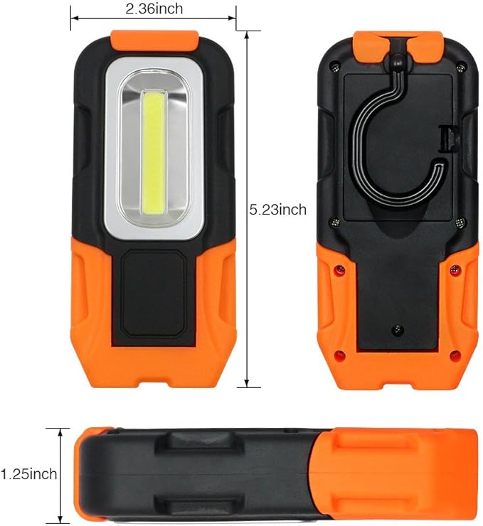 TORCHSTAR Portable LED Work Light, Hanging Hook & Magnetic Flashlight, Battery Operated COB Pocket Work Light for Car Repairing, Emergency, Hiking, Camping, Pack of 2