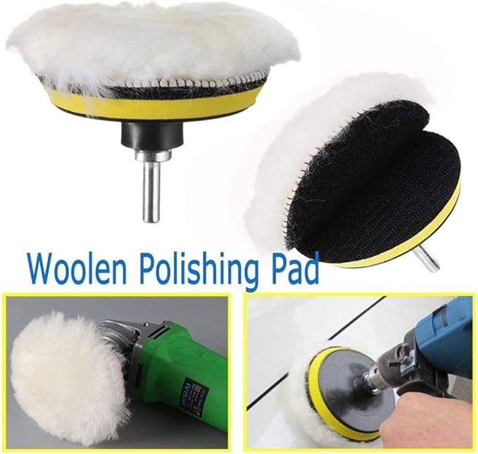 11Pcs 3 Inch Car Foam Drill Polishing Pad Kit Buffing Sponge Pads Kits by Yesallwas,for Car Sanding, Polishing, Waxing (8 Polishing Pads,1 Woolen Buffer, 1 Thread Drill Adapter with Shank)
