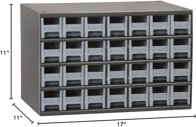 Akro-Mils Steel Garage Storage Cabinet, Small Parts Organizer Metal Cabinet for Hardware, Nails, Screws, Bolts, Nuts, and More, 17" W x 11" D x 11" H, 28-Drawer, Gray Cabinet/Gray Drawers (19228)