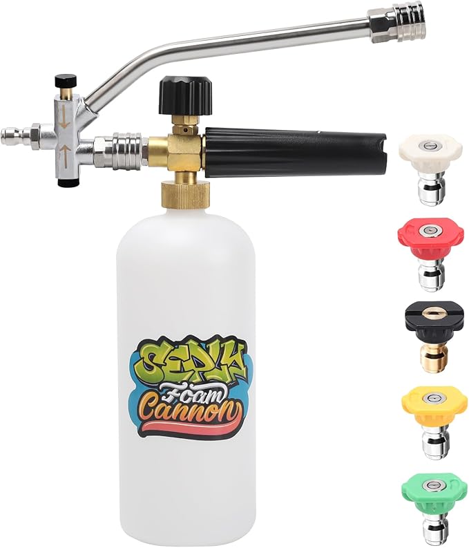 Foam Cannon Dual Connector Accessory, 1/4 Inch Quick Connector, 5 Pressure Washer Nozzle Tips for Pressure Washer, Adjustable Foam Sprayer for Car Wash