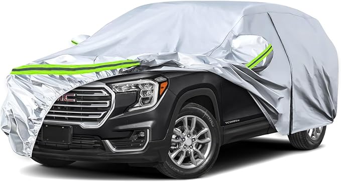 Waterproof Car Covers Replace for 2010-2025 GMC Terrain, 6 Layers Silver All Weather Custom-fit Car Cover with Zipper Door & Windproof Bands for Snow Rain Dust Hail Protection