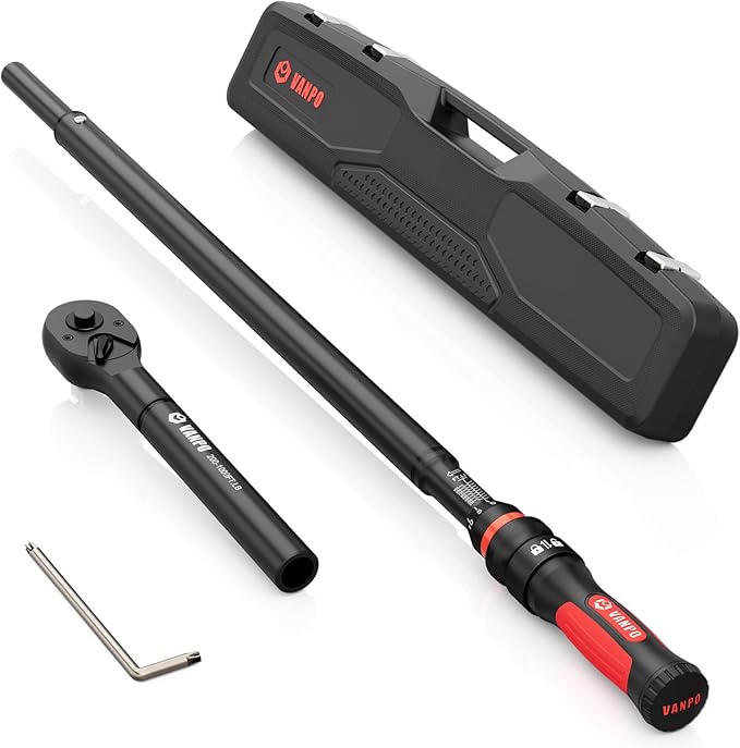 VANPO Torque Wrench 1 Inch Drive 200–1000 Ft-Lb Industrial Heavy Duty Click Type for Mining, Oilfield & Structural Work – TPR+ABS Handle, ±3% Accuracy, 24-Tooth Ratchet, 48" Long Handle with Case