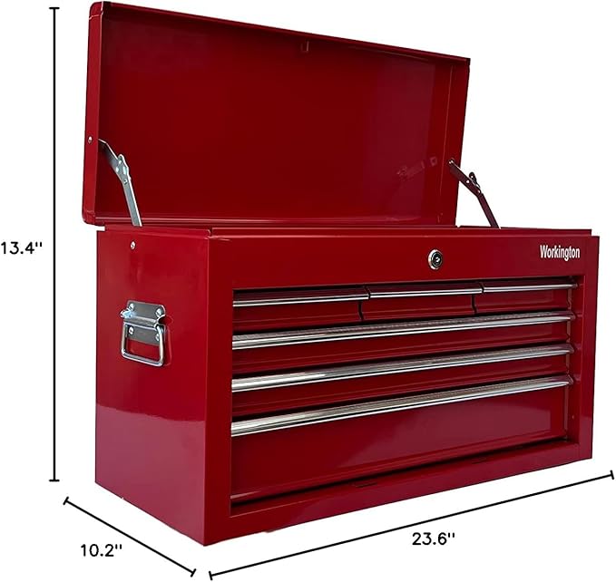 Workington Portable Metal Tool Chest with 6 Drawers, 24" 6-Drawer Tool Chest Cabinet with Ball Bearing Drawer Slides, Steel Tool Storage Box Organizer 4005 Red