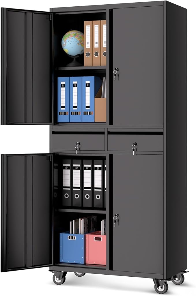 Garvee Metal Storage Cabinet, 73 Inch Garage Storage with Locking Doors and Adjustable Shelves, Heavy Duty Tool Cabinet with 2 Drawers
