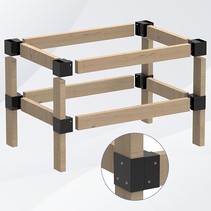 2' x 4' Basics Workbench Kit, 4 PCS Heavy Duty 3-Way Brackets for Garage Workbench Legs Brackets, Metal DIY Work Bench Kit Suitable for Shelving, Work Table, Lumber Not Included