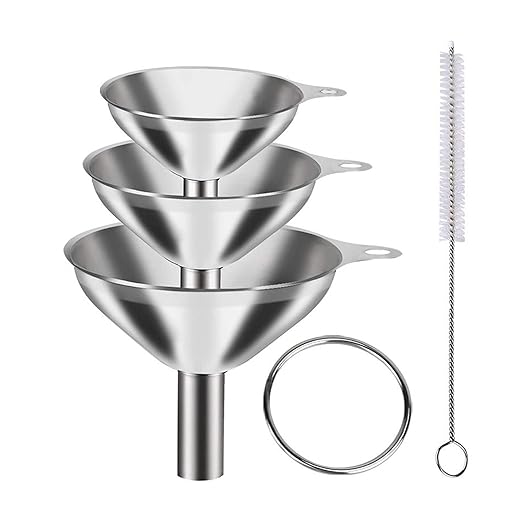 3Pcs Stainless Steel Funnel Set (Large/Medium/Small) – Food Grade Metal Kitchen Funnels for Transferring Essential Oils/Liquid/Spice/Powder, Durable and Dishwasher Safe