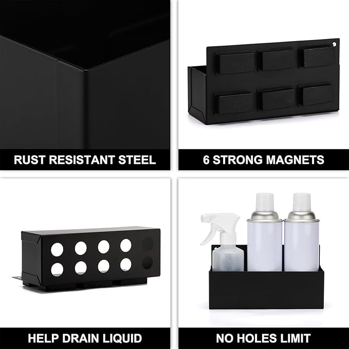 Mayouko 2PCS Magnetic Aerosol Spray Can Holder, 8.3" x 3" x 4.4", Magnet Toolbox Bottle Holder, Toolbox Storage Shelf for Chest, Garage, Workspace, Black&Red