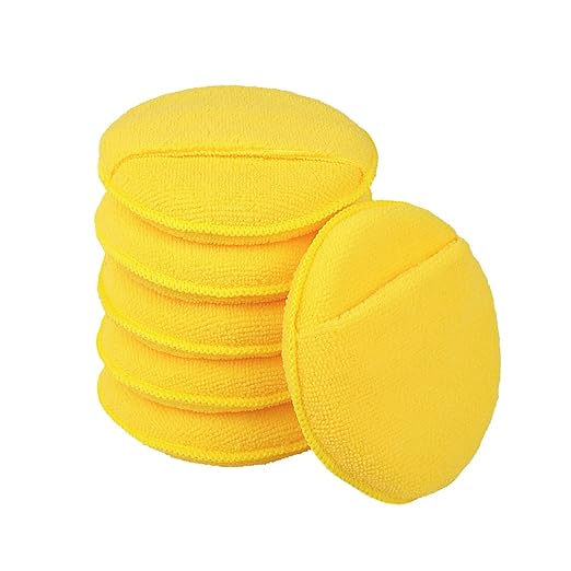 Microfiber Wax Applicator Pads, Car Wax Applicator with Finger Pocket, Buffing & Detail Polishing Foam Pads for Car Cleaning and Fine Polishing (5 inch, 6 Pack) (Yellow)