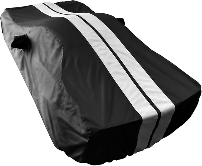 SR1 Performance USA C4 Corvette Car Cover - Custom Fit Outdoor/Indoor UV & Rain Protection Ultraguard Plus 300 Denier High End for 1984-1996 Z51, GS, ZR1 Convertible, Hardtop (Black with Gray Stripes)