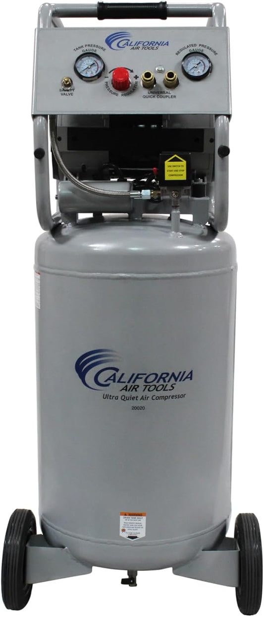 California Air Tools 20020 2.0 HP Ultra Quiet and Oil-Free Air Compressor with Wheels, 20 Gallon Tank Capacity, 70 dB Noise Level, Electric, Portable