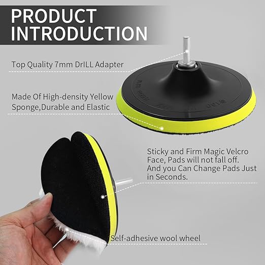 7 Piece 6 Inch Wool Buffing Pad, Drill Buffer Connecting M12 Drill Adapter, Buffing Pads, for Car Polishing and Waxing, Painting Tabletops, Old Leather Sofas, Tile Polishing