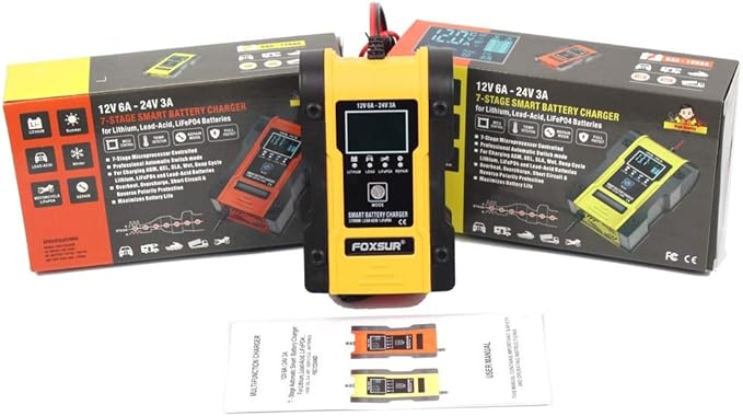 12V/6A Battery Charger Automotive 7-Stage Multifunction Smart Charger Maintainer 24V/3Afor Car, Truck, Motorcycle, Lawn Mower, Boat, ATV, Lithium/LiFePO4/Lead-Acid/Deep Cycle Battery Charger