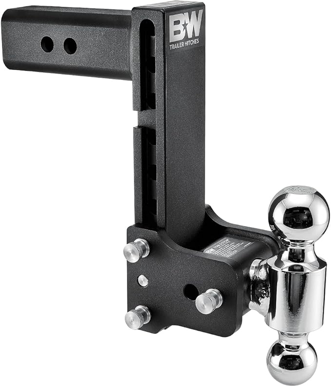 B&W Trailer Hitches Tow & Stow Adjustable Trailer Hitch Ball Mount - Fits 2.5" Receiver, Dual Ball (2" x 2-5/16"), 8.5" Drop, 18,000 GTW - TS20043B