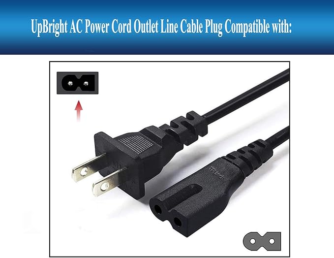 UpBright 2-Prong AC in Power Cord Outlet Socket Cable Plug Lead Compatible with Viking 1700 Peak Amp Portable Jump Starter 57044 57084 57085 Sound bar
