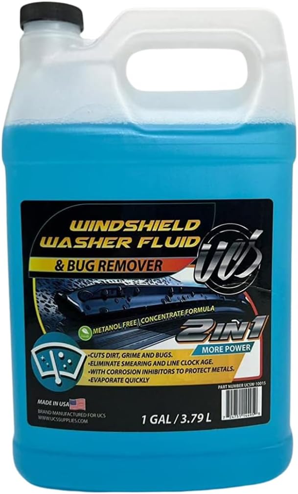 UCS Windshield Washer Fluid 2-in-1 Bug Remover – Ready to Use Formula – Streak-Free Cleaning – Removes Dirt & Road Grime – 1 Gallon (128 fl oz)