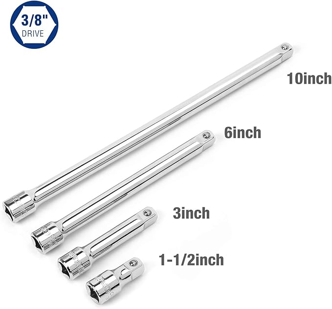 WORKPRO W074459 3/8 In. Socket Drive Extension Bar Set, Heat-Treated Steel Construction (Single Pack)