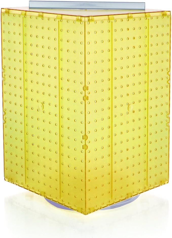 Azar Displays 701414-YEL Rotating Stand - 4-Sided Racks - Peg Carousel (14" W x 14" D x 20" H) - Easy Assemble Revolving Display for Retail - Pegboard Organizer, Yellow