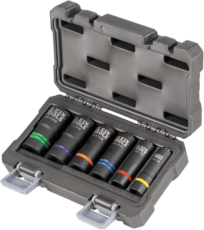Klein Tools 660KIT2 1/2-Inch Drive Impact Socket Set with 6-in-1 Impact and 6 Slotted Sockets, for Linemen and Utility Work, 8-Piece