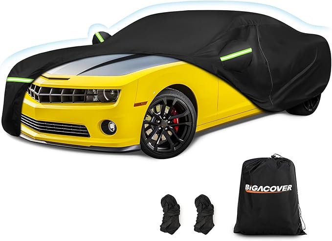 for Camaro Full Car Cover 2010-2025 All Weather, Outdoor Car Covers with Zipper and Soft Cotton Lining, Windproof Heavy Duty Waterproof Protection Fit for 2010-2025 Chevy Camaro (Up to 190''L)