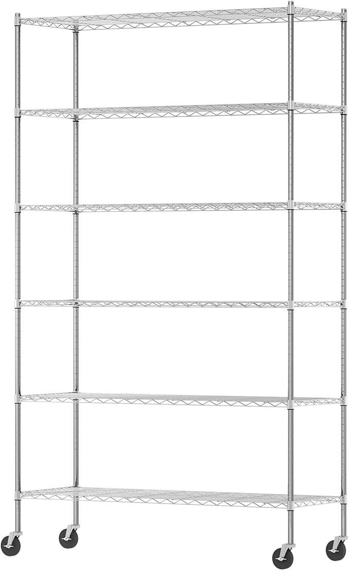 Furinno Wayar Metal Storage Shelf Rack, 6 Tiers, 48-Inch Taller, Stainless Steel