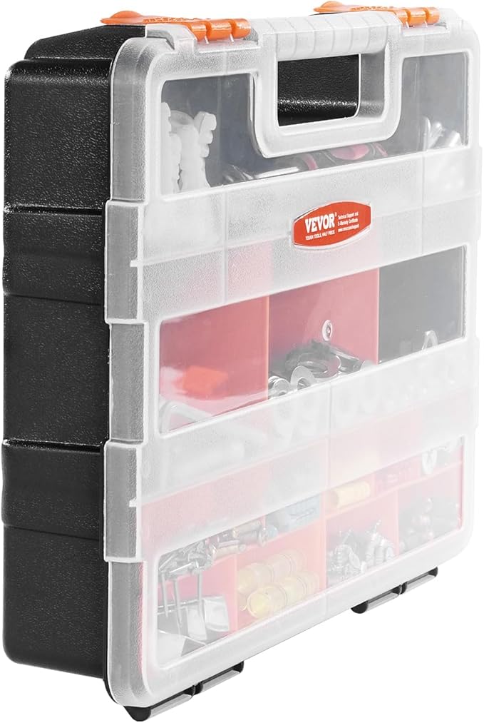 VEVOR 3-Pack Small Parts Organizer, 21 Compartments Tools Organizer Box with Removable Dividers, PP Hardware Storage Box with Safety Latch & Portable Handle for Nuts, Bolts, Screws, Nails