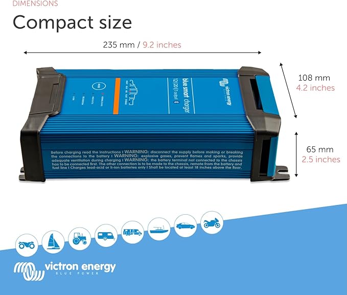 Victron Energy Blue Smart IP22 Smart Car Battery Charger 12V 20A, Float & Trickle Charger and Desulfator for Motorcycle, ATV, RV, Lithium and Deep Cycle Batteries