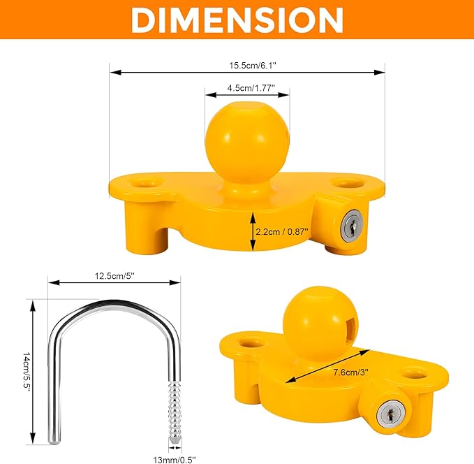 TOPSHINE Trailer Hitch Lock Universal Ball Tow Coupler Security Lock Anti-Theft Fits 1-7/8", 2", and 2-5/16" Couplers, Heavy Duty Steel for Towing Trailers Caravans, Yellow
