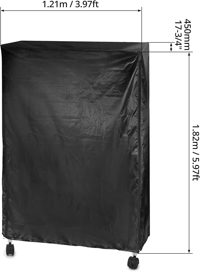 QWORK Storage Shelving Unit Cover, Wire Rack Cover for Shelf 48"x18"x72", 210D Oxford Cloth, Keeps Rack Clean, for Home, Office, Storage, Garage, Black