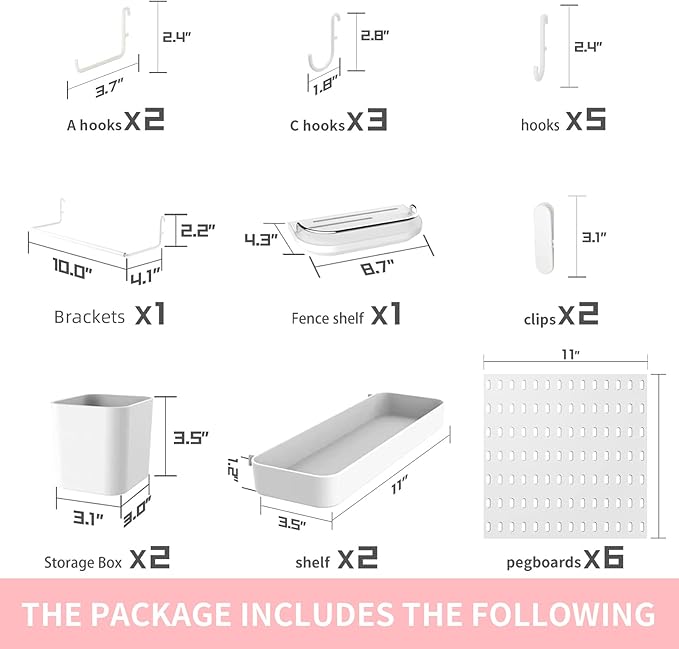 Pegboard Combination Kit with Shelf and Hooks No Punching for Garage Kitchen Living Room Bathroom Office,Pegboard Wall Organizer (White, 33" x 22")