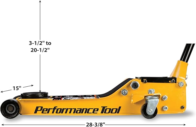 Performance Tool W1645 Professional Low-Profile Swiveling Floor Jack, 3.5-Ton Capacity, Lift Range 3-1/2-Inch to 20-1/2-Inch