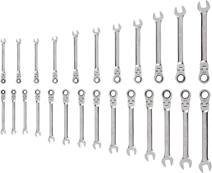 TEKTON Flex Head 12-Point Ratcheting Combination Wrench Set, 25-Piece (1/4-3/4 in., 6-19 mm) | WRC95004