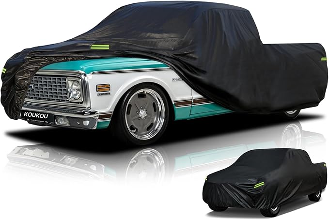 KouKou Truck Cover Waterproof All Weather, 7 Layers Heavy Duty Pickup Cover Outdoor, Length up to 210 inches,Universal Fit Truck Short Regular Bed Ford F150,F100,Chevy C10 S10 etc.