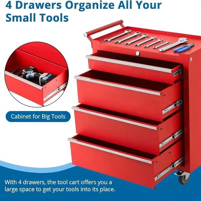 Professional Workstation Version 24" 4-Drawer Rolling Tool Chest - Lockable Storage Cabinet with Wheels for Workshop & Garage Organization