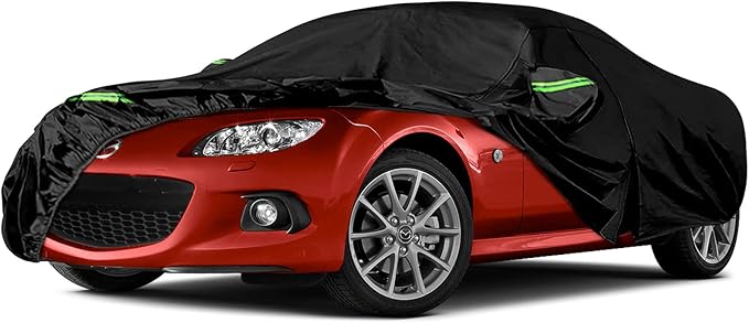 Waterproof Car Cover Replace for 1998-2025 Mazda Miata/MX-5, 6 Layers All Weather Miata Car Covers with Zipper Door & Windproof Bands for Snow Rain Dust Hail Protection