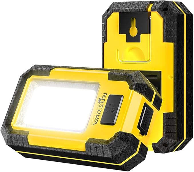 WARSUN 2 PC Portable LED Rechargeable Work Light,Magnetic Base & Hanging Hook, 30W 1200Lumens Super Bright, 5000K, for Car Repairing,Camping,Hiking,Backpacking,Fishing,Hurricane, Yellow