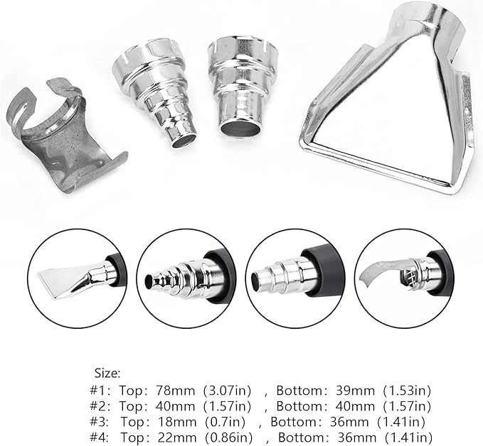 4Pcs Cordless Heat Gun Nozzles, Stainless Steel Mini Heat Gun Attachments, Craft Heat Nozzles with 4 Different Shapes for Meeting Different Soldering Needs