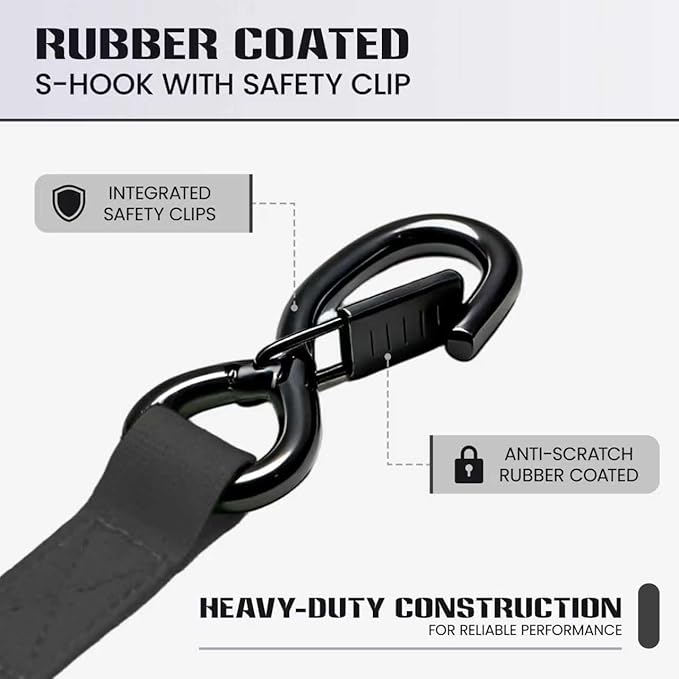 Retractable Ratchet Straps (4-Pack) - Heavy Duty Auto Slow Retraction Tie Down Straps - 1 Inch x 13 Feet (1,800lb Break Strength) for Truck, Cargo Trailer, Motorcycle, ATV, UTV - Black