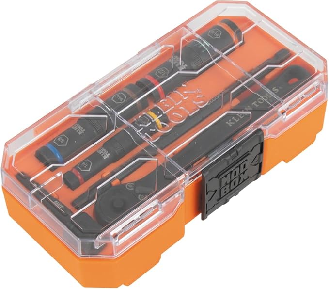 Klein Tools 65238 KNECT Impact Socket Set, Deep Depth with Wrench, 3 Heavy-Duty Color Coded Flip Sockets, 6 SAE Sizes, Ratchet, Adapter and MODbox Case