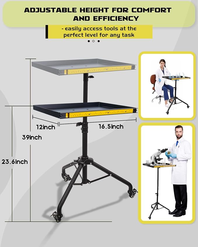 Rolling Tool Cart with Phone Stand, Portable Work Table Mobile Service Tray Cart with Magenetic Ruler Measurement Tool Holder for Light Duty, Garage Tool Organizer Workbench Mechanic Cart