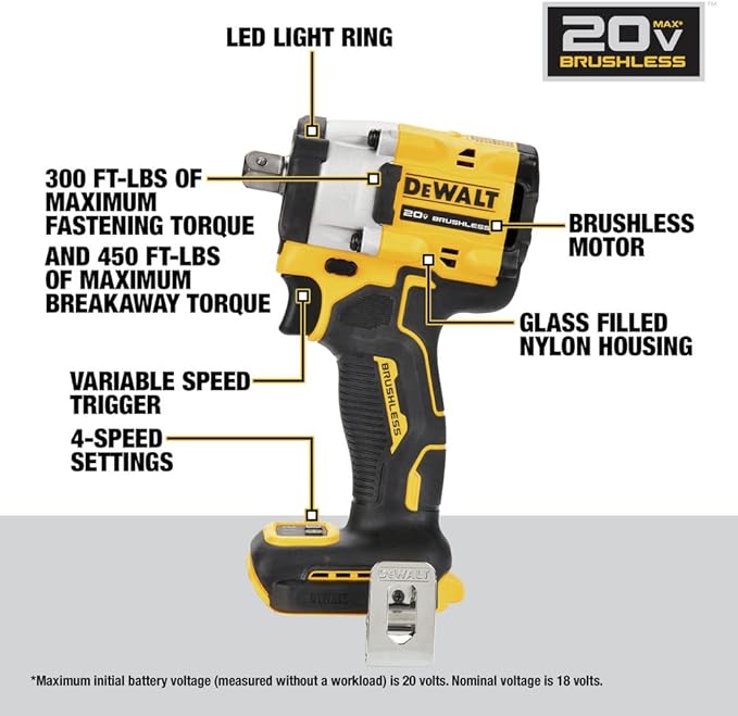 DEWALT ATOMIC 20V MAX* 1/2 in. Cordless Impact Wrench with Detent Pin Anvil (Tool Only) (DCF922B)
