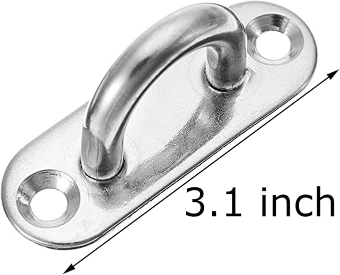 Hulless 4 Pcs 3.1 Inch 304 Stainless Steel Ceiling Hooks Pad Eyes Plate Marine Hardware Hooks with Screws