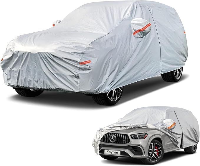 Kayme 6 Layers SUV Car Cover Custom Fit for Mercedes Benz GLE350 GLE400 GLE450 GLE43 GLE53 GLE63 (2015-2025) Waterproof All Weather for Automobiles, Outdoor Full Cover Rain Sun UV Protection.Silver