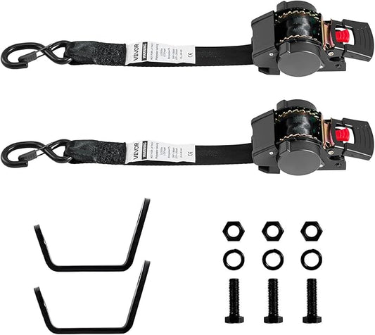 VEVOR Wheel Chock Tie-Down Kit, Fixed Trailer Tie Down Strap, Car Tie Down Kit with S-Hook, Break Strength 1649 lbs & Working Load 550 lbs Motorcycle System for Trailers, Boats, Snowmobiles
