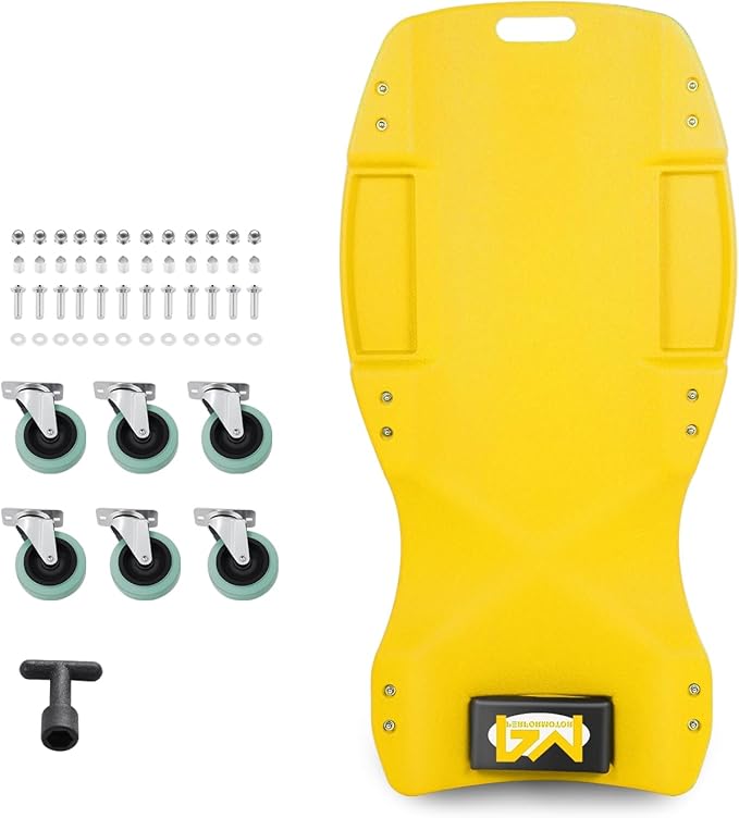 PM PERFORMOTOR Inches Heavy-Duty Low-Profile Roller Automotive Creeper with Padded Headrest, Yellow, PM-TOL-CPC48-YL