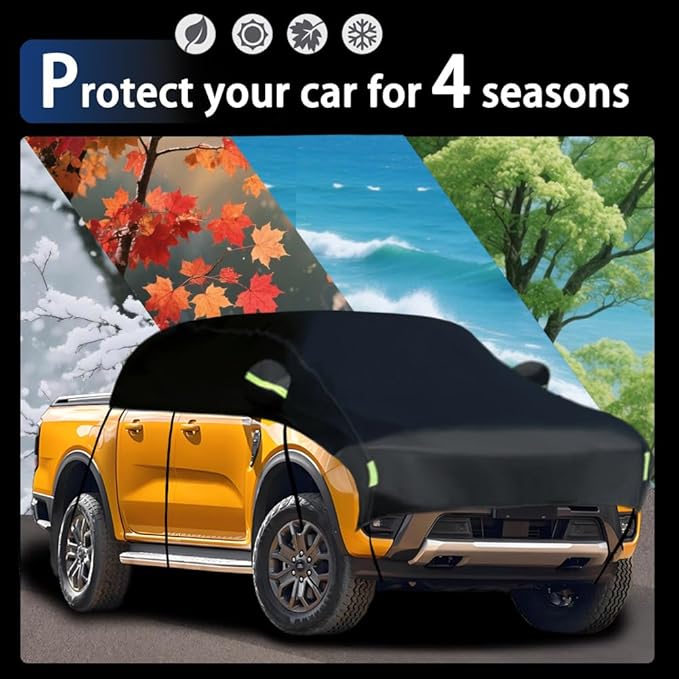 Half Car Cover Car Cover for Sunshade Half Car Body Cover Snow Cover Waterproof Universal Black 210D with Cotton (Small/Medium Size Pickup -Crew Cab)
