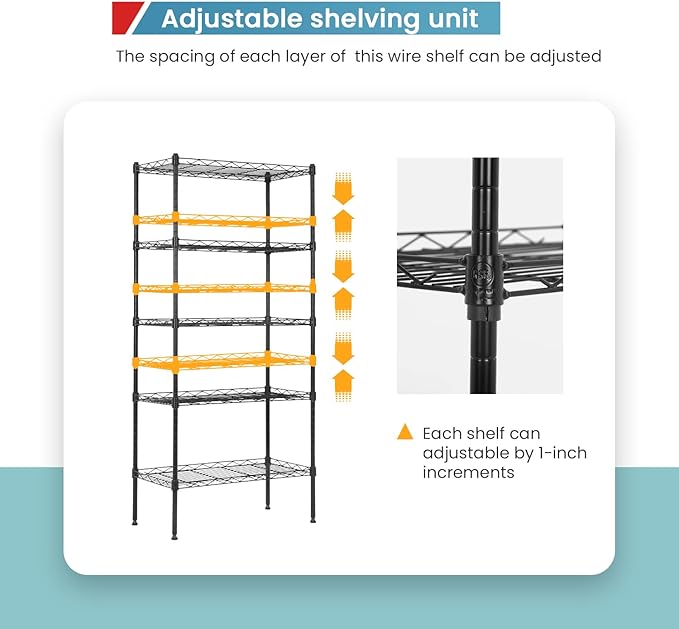 BestOffice Adjustable NSF-Certified Metal Shelf Wire Shelving Unit Storage for Small Places Restaurant Garage Pantry Kitchen Garage Rack (Black, 21.5L x 11.6W x 47.6H)