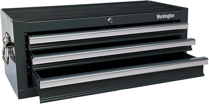 Workington Industrial 3 Drawers Portable Metal Intermediate Box, 26" Middle Tool Chest Cabinet with Ball Bearing Drawer Slides, Steel Tool Storage Box Organizer 4009 Gray