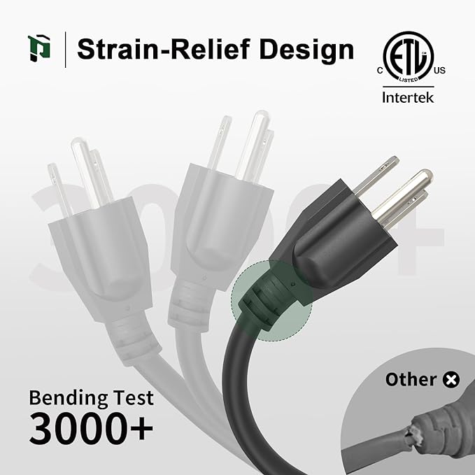 PLUGTUL 2-Pack Extension Cord 50 FT, 16/3 Outdoor Extension Cord Waterproof, Heavy Duty 3 Prong Extension Cord Black, 13A 1625W SJTW, ETL Listed, Great for Garden and Home